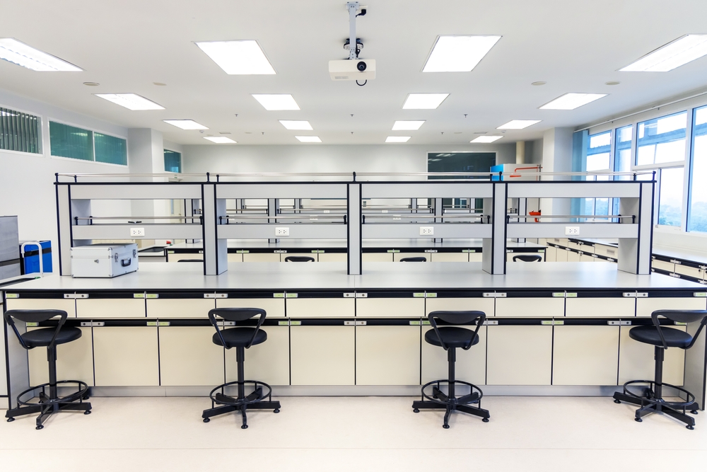 School chemistry lab storage cabinets