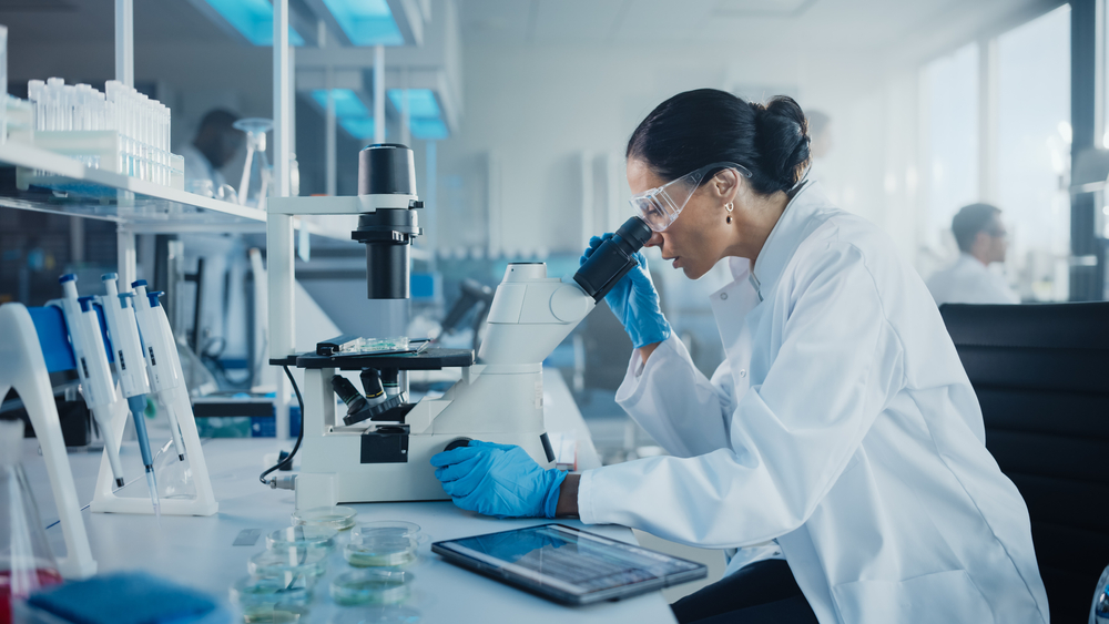 Microscope work on lab table