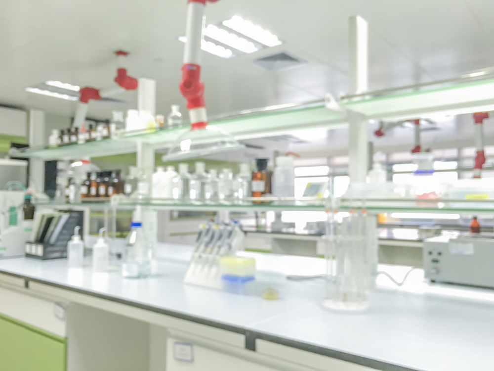 Lab workbench with storage shelves