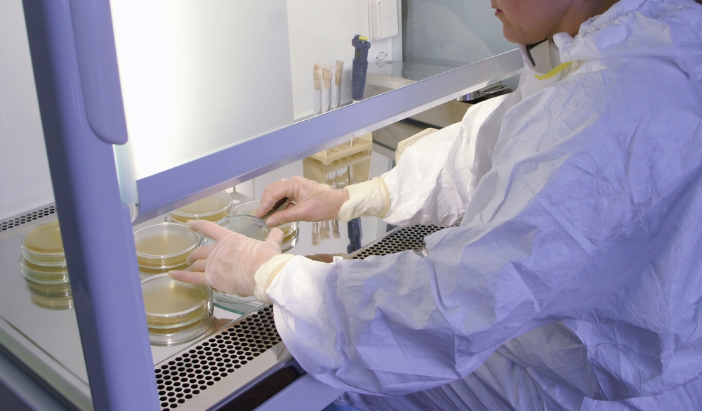 Person working in biosafety cabinet