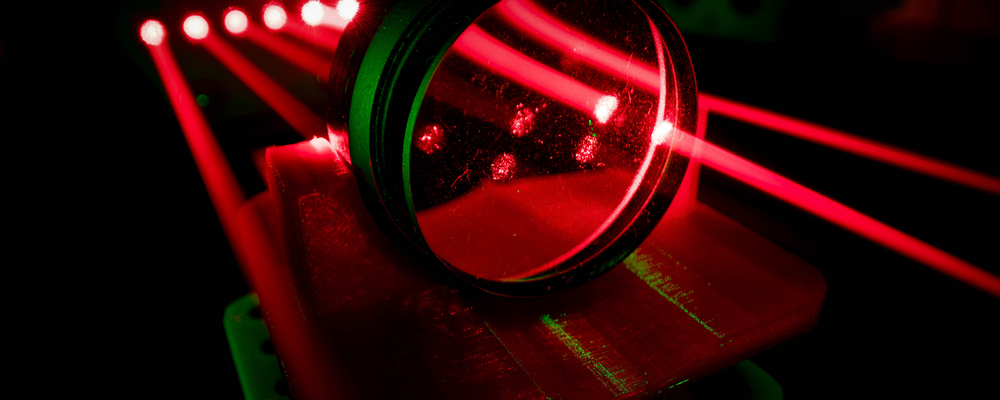 Red laser light in optics lab 