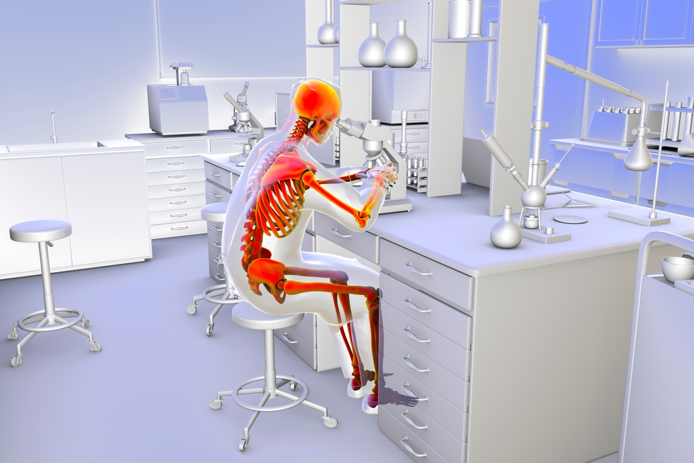 Ergonomics - conceptual 3D illustration showing a lab specialist