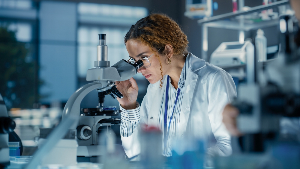 Medical Research Scientist Looking at Biological Samples 